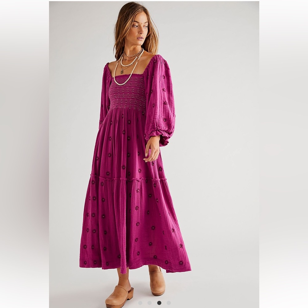 Free People Magenta Embroidered Maxi Dress Dahlia